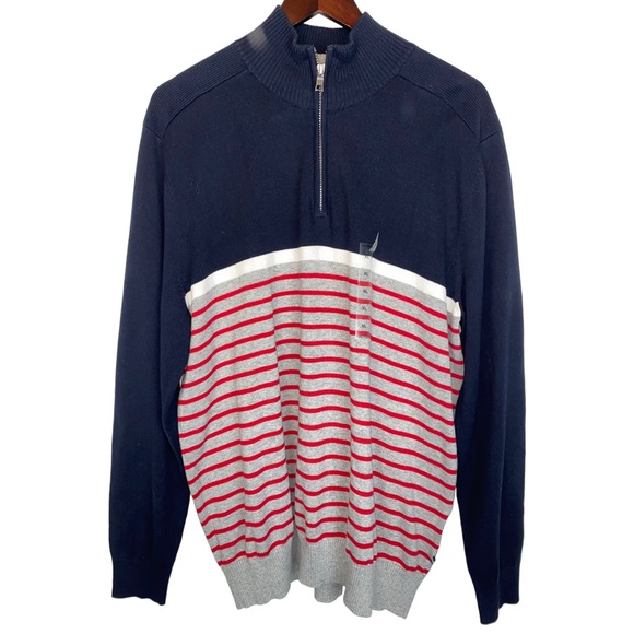 NAUTICA ☆ Men's Striped 1/4-Zip Cotton Sweater ☆ Size X-Large ☆ NWT - Picture 1 of 4